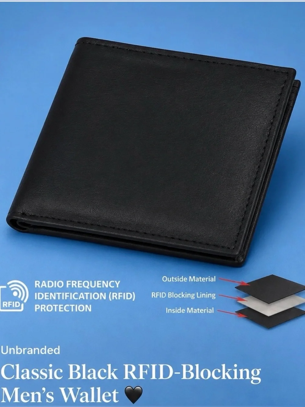 Men's RFID Blocking Leather Bi-Fold Wallet - Black